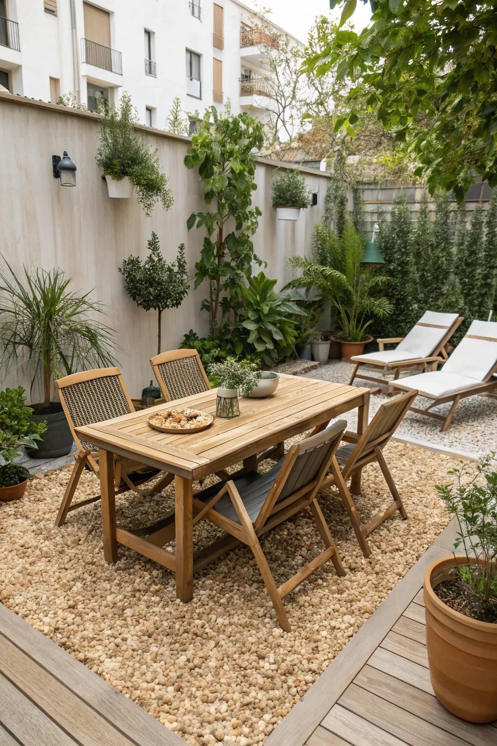 A multifunctional haven with wood chip flooring.