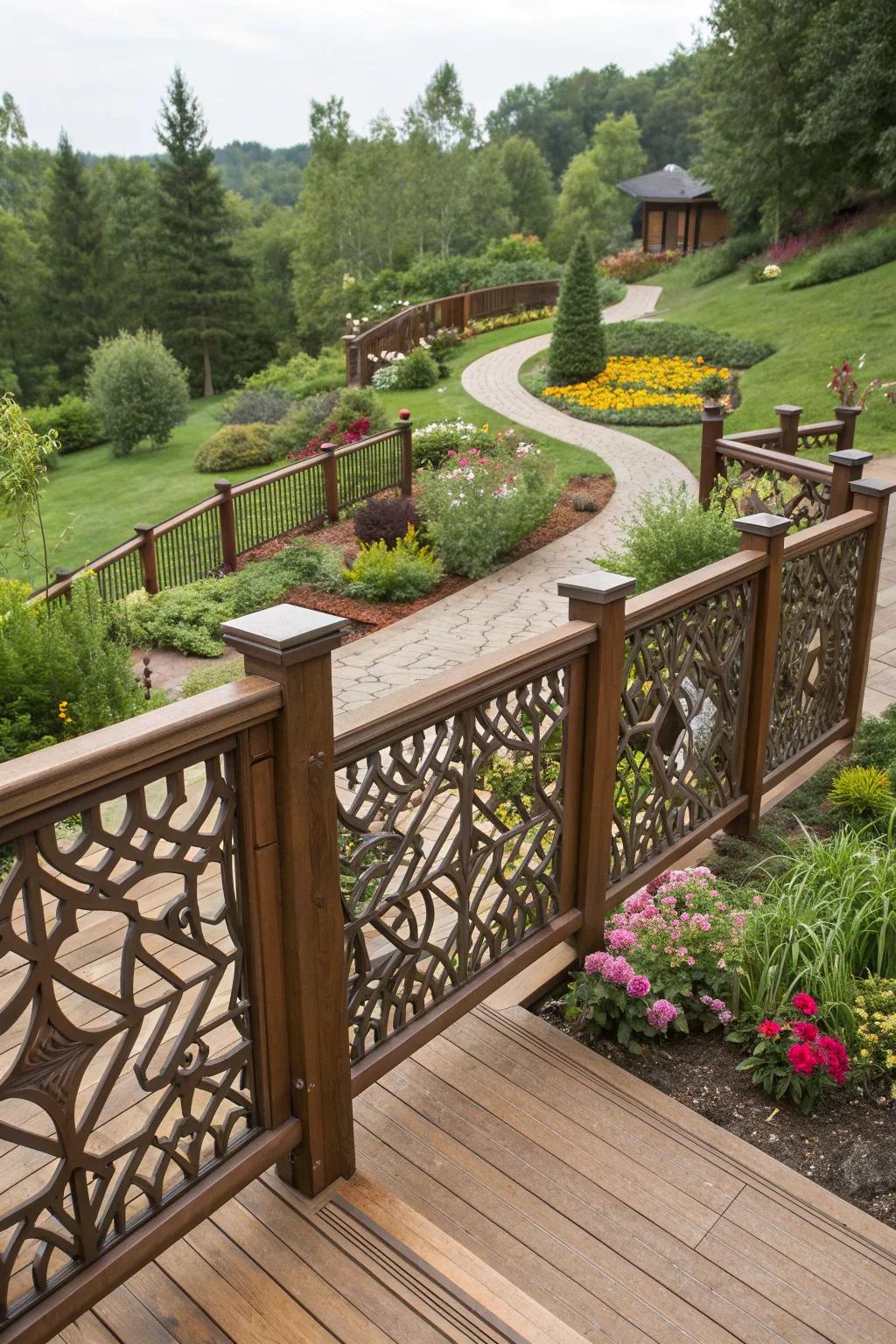 Geometric patterns add artistic flair to your deck railings.
