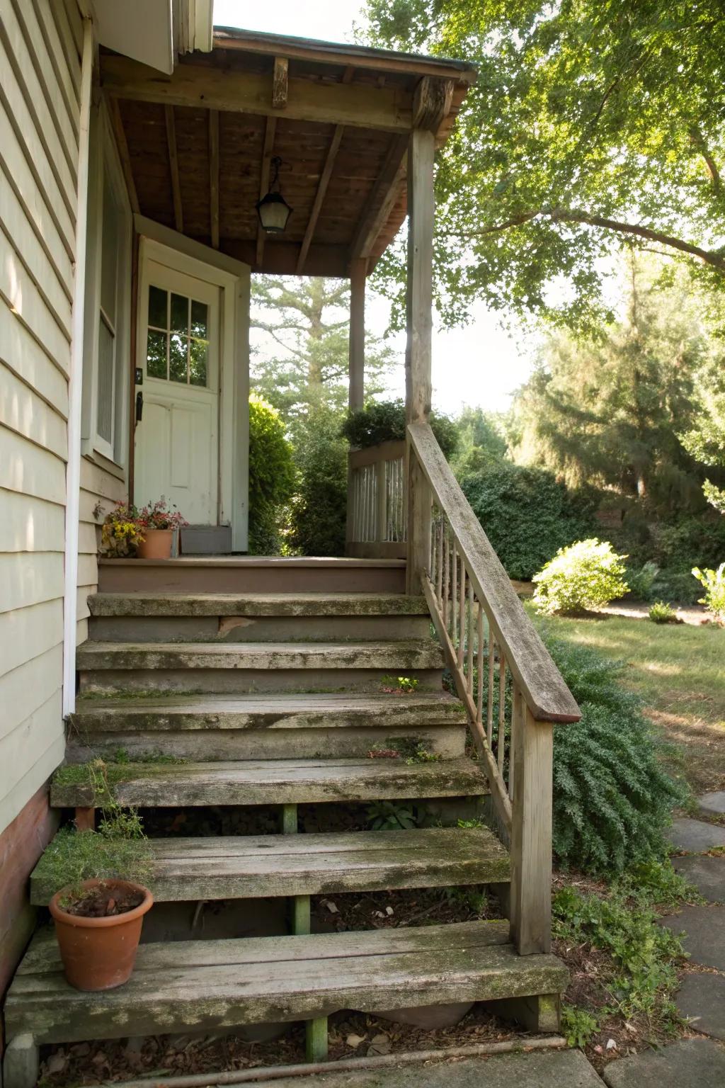A cozy covered entrance offers protection and style.