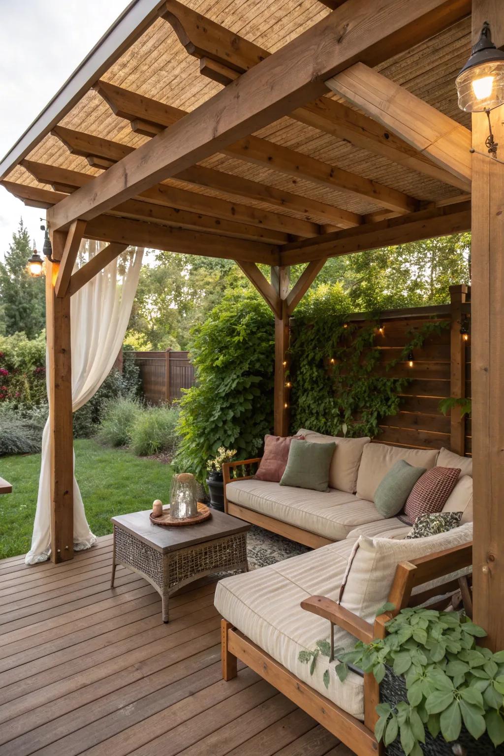 Create a relaxation nook under your patio cover for ultimate comfort.