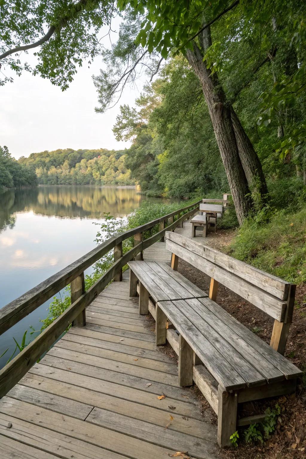 Built-in seating transforms this seawall into a perfect spot for relaxation.