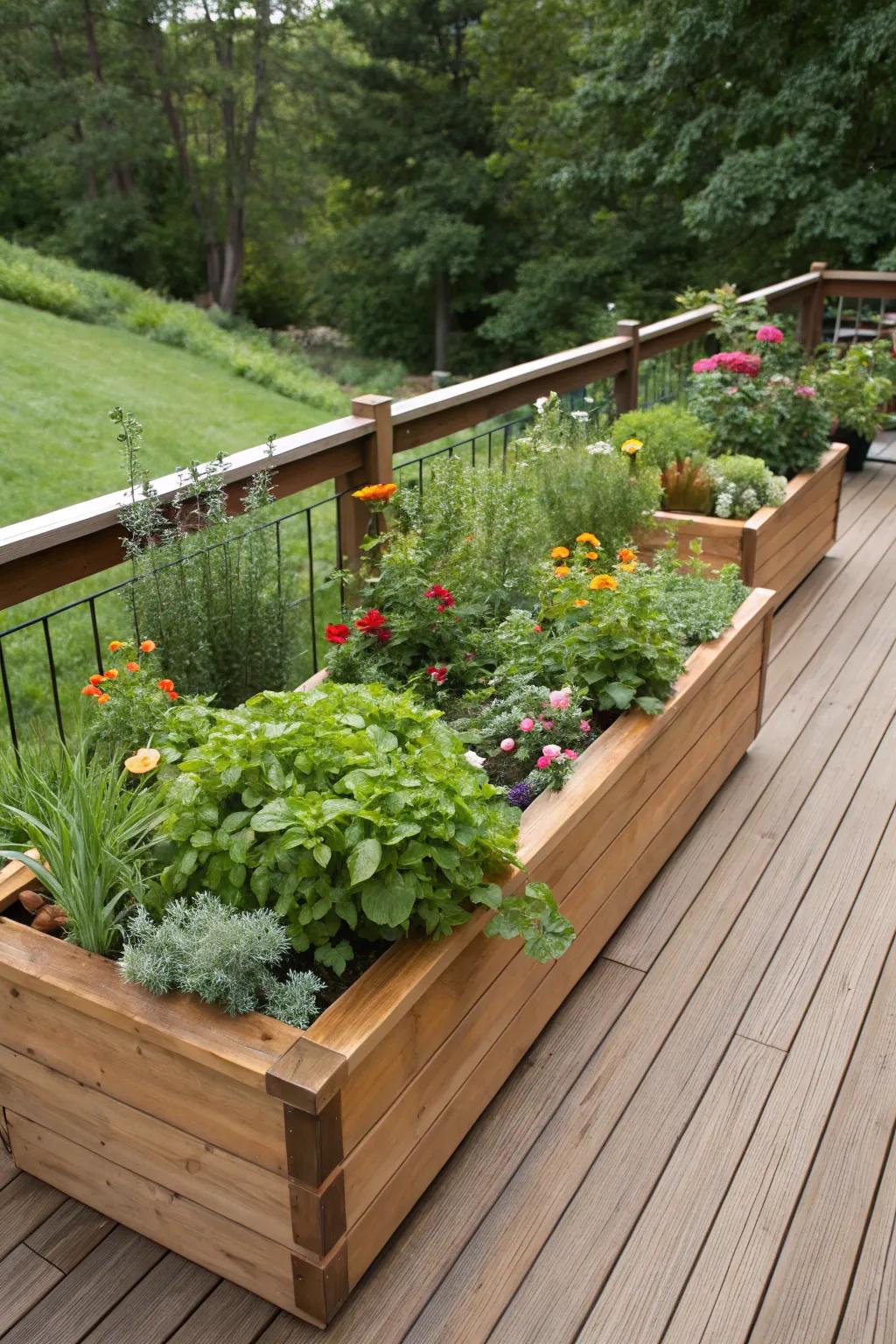 Planter boxes add life and color to your deck.
