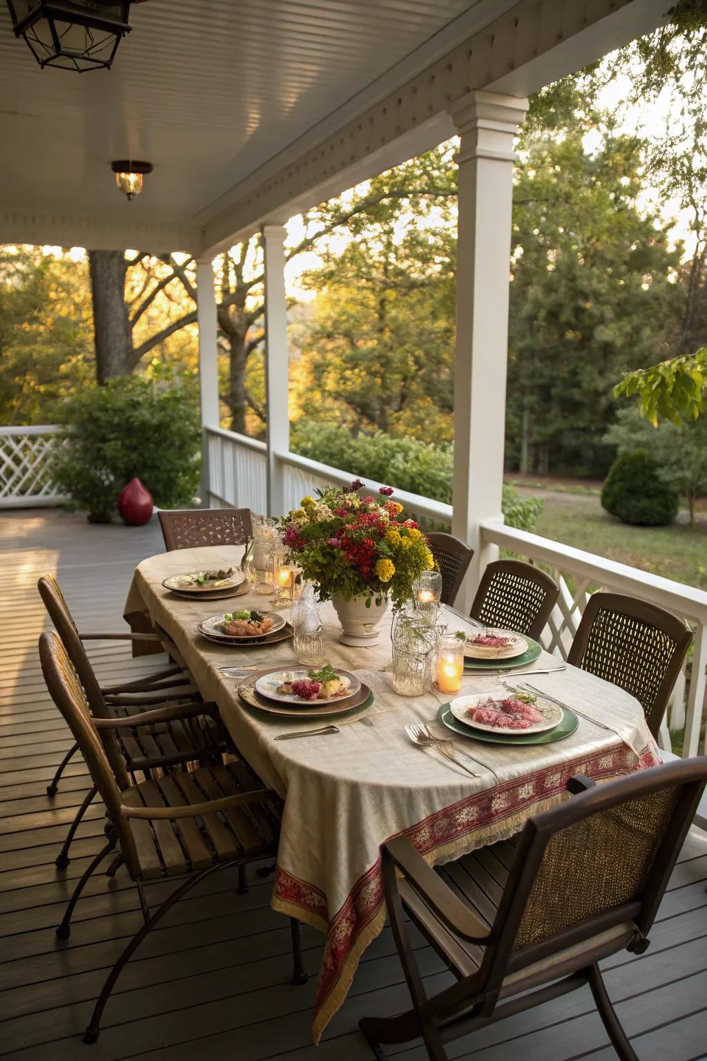 Dining area on a wrap around porch