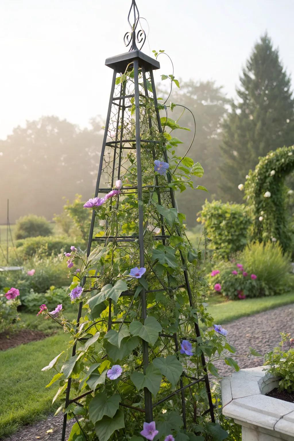 A garden obelisk trellis adds height and intrigue to any space.