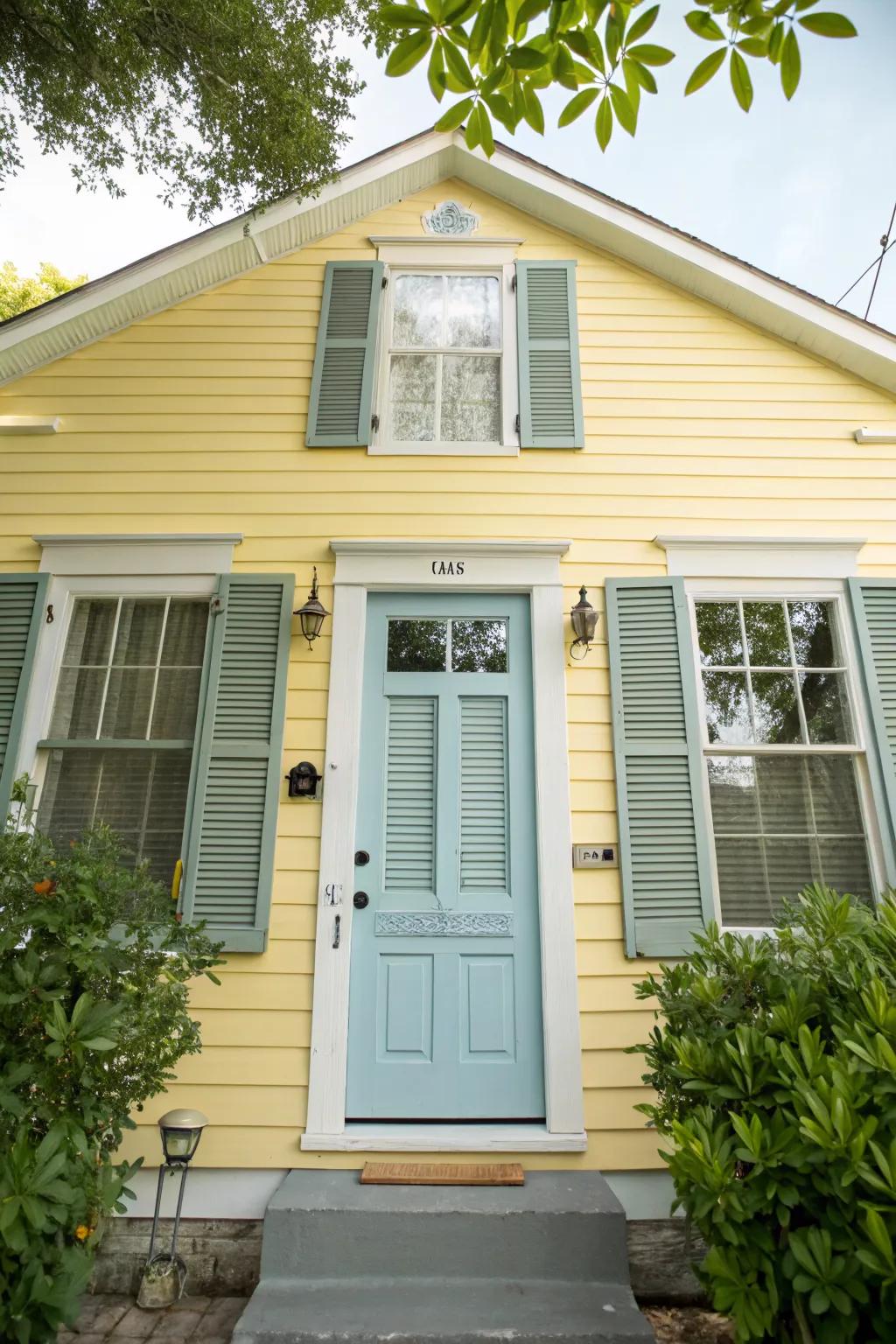 Baby blue doors create a peaceful, calming contrast.