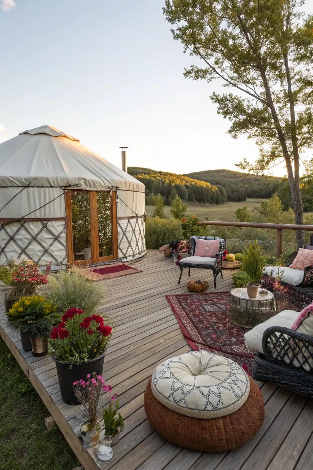 Create a cozy outdoor living area on your deck.
