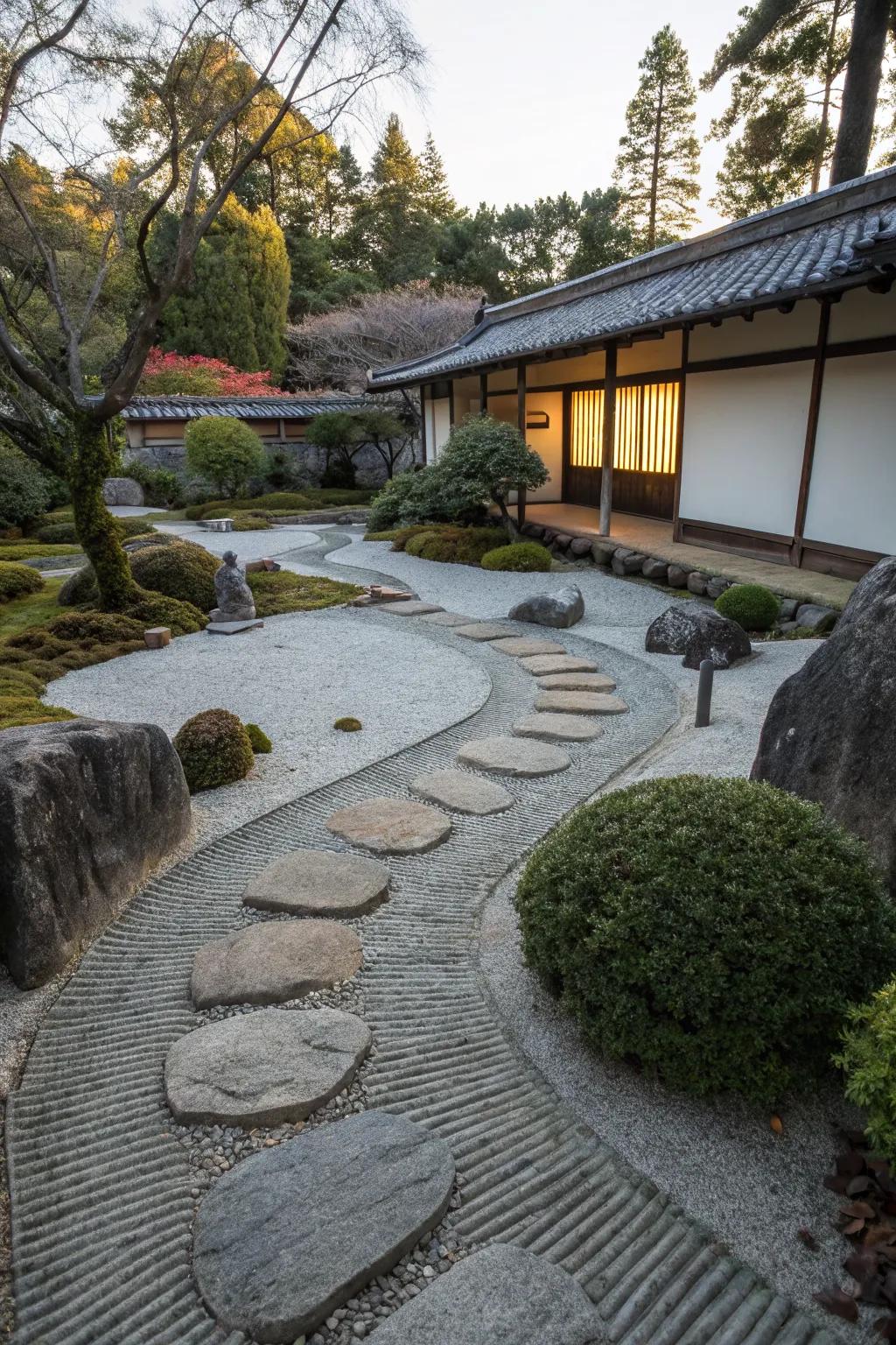 A meditation path guides your journey through the garden.