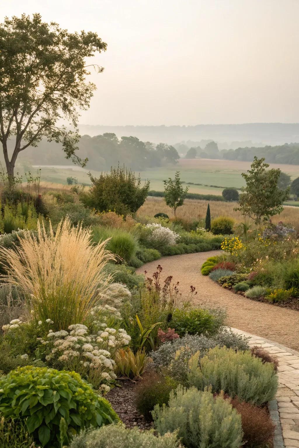 Earthy tones create a harmonious and serene garden setting.