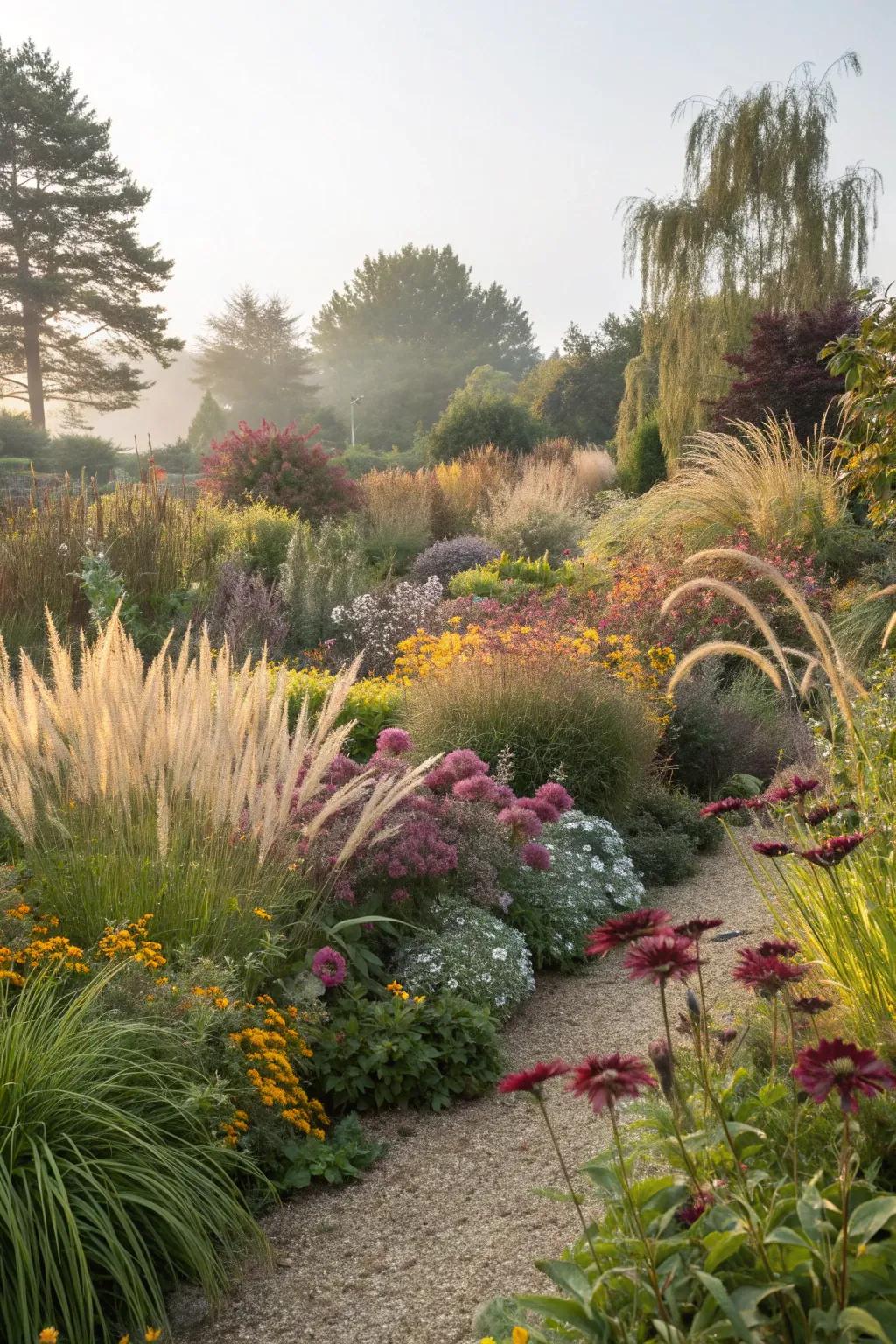 An intriguing mix of textures and colors in a zone 9b garden.
