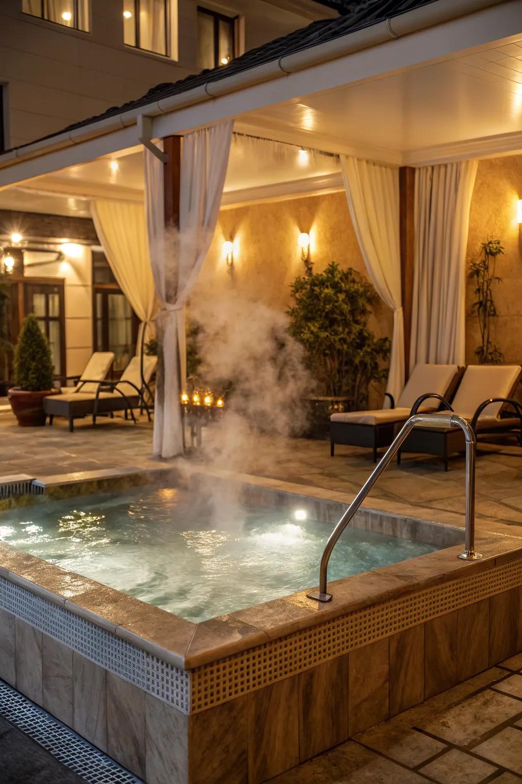 Enjoy warmth and relaxation with a built-in hot tub.