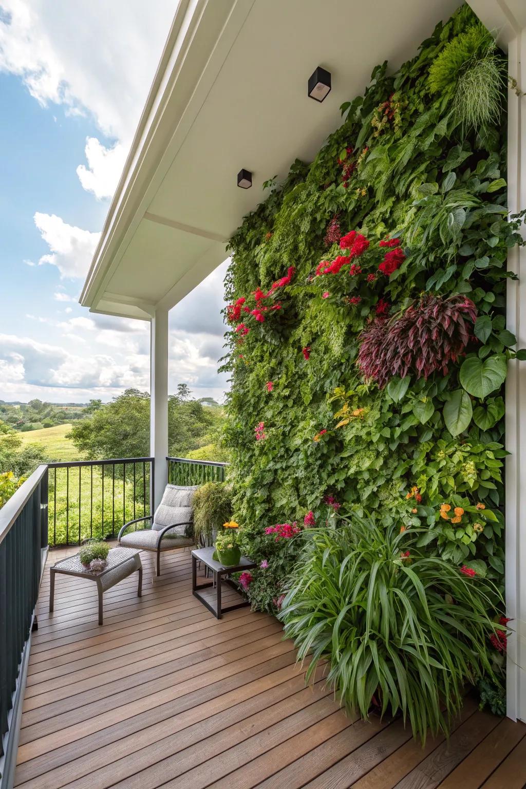 A vertical garden adds a stunning natural element to your porch.