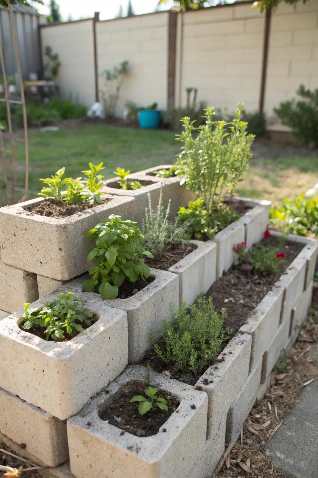 Build a functional garden bed with cinder blocks.