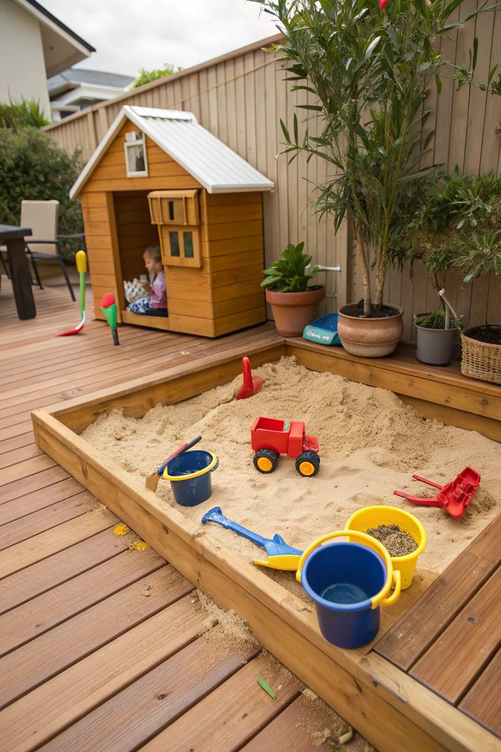 A child's play area on a 20x20 deck.