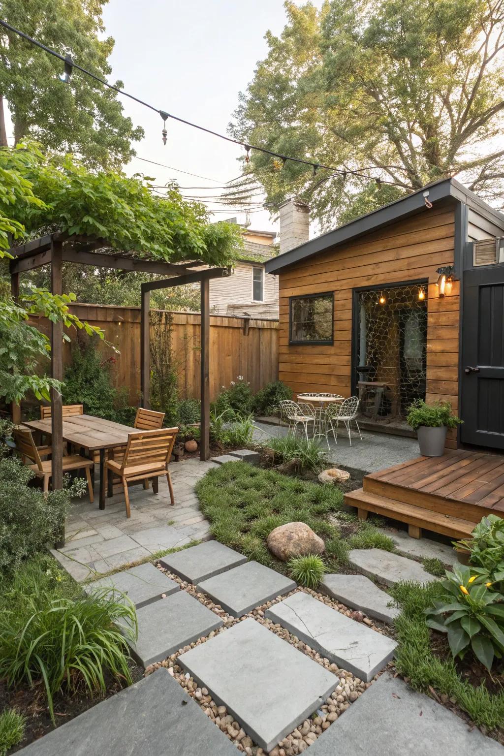 Mixed materials add texture and interest to your patio.