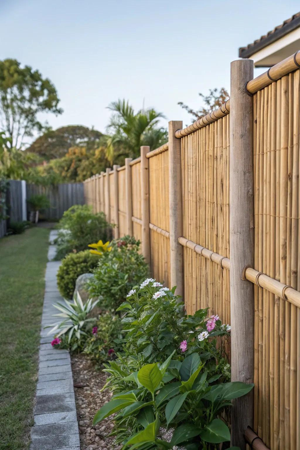 Bamboo rolls provide a sustainable and tropical privacy solution.