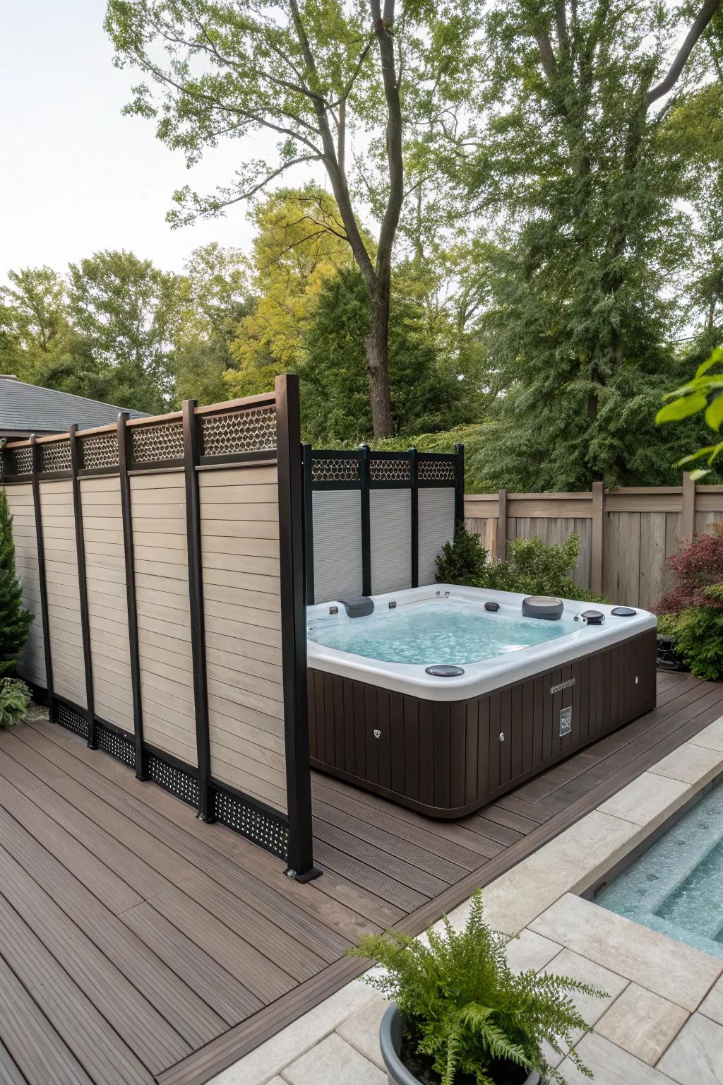 Privacy panels create a cozy and intimate swim spa retreat.