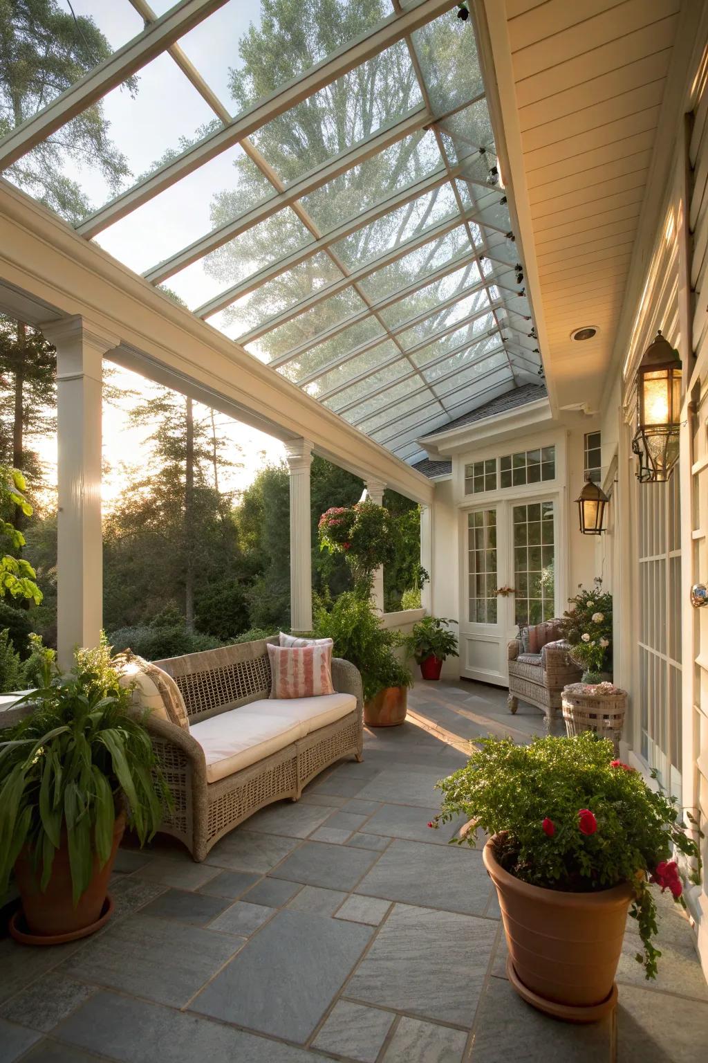 A glass ceiling fills your porch with natural light.