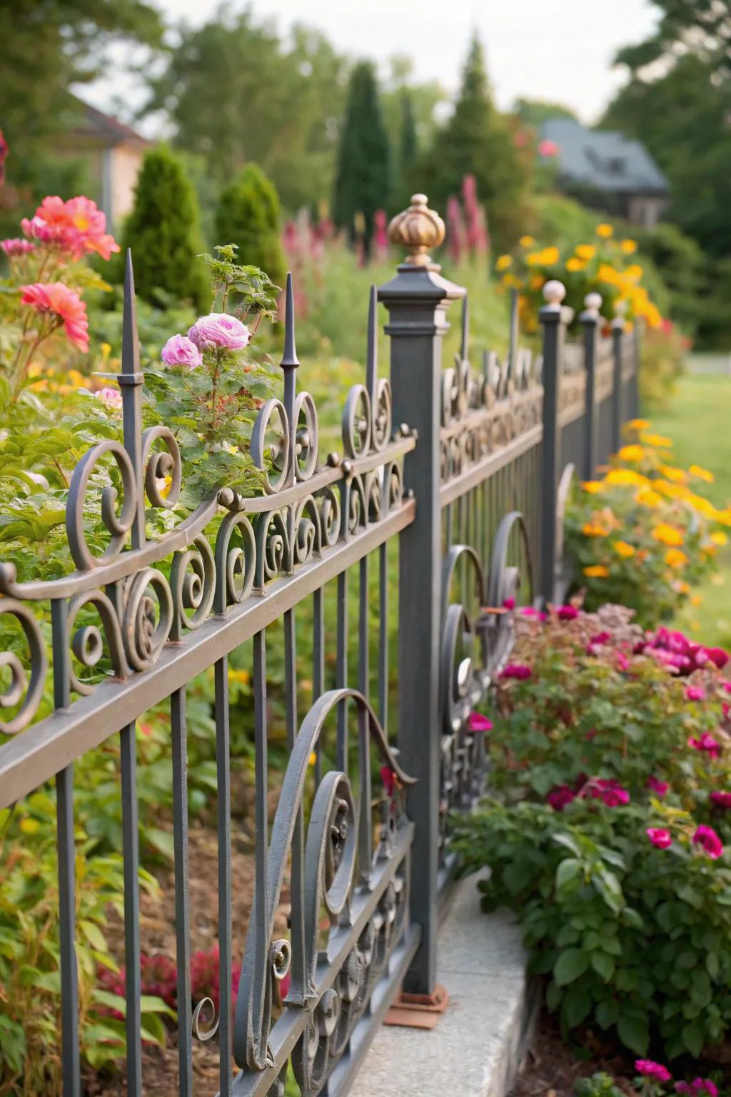 Ornate beauty: decorative scrolls on an aluminum fence.