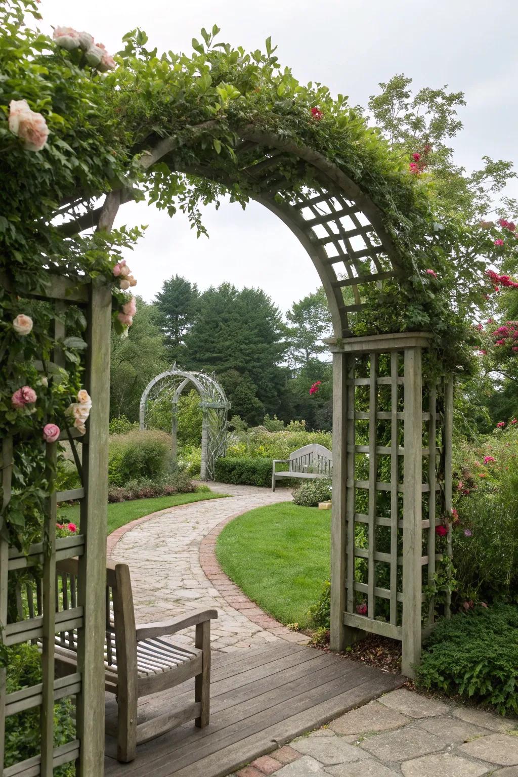 A pergola-style arch offering a shaded retreat in the garden.