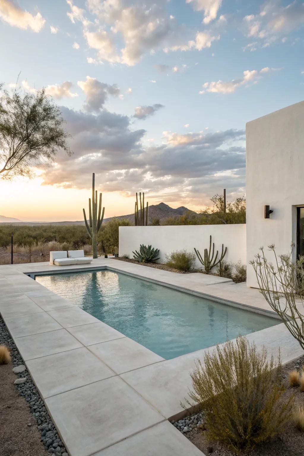 Minimalistic designs offer elegance and efficiency for pool areas.