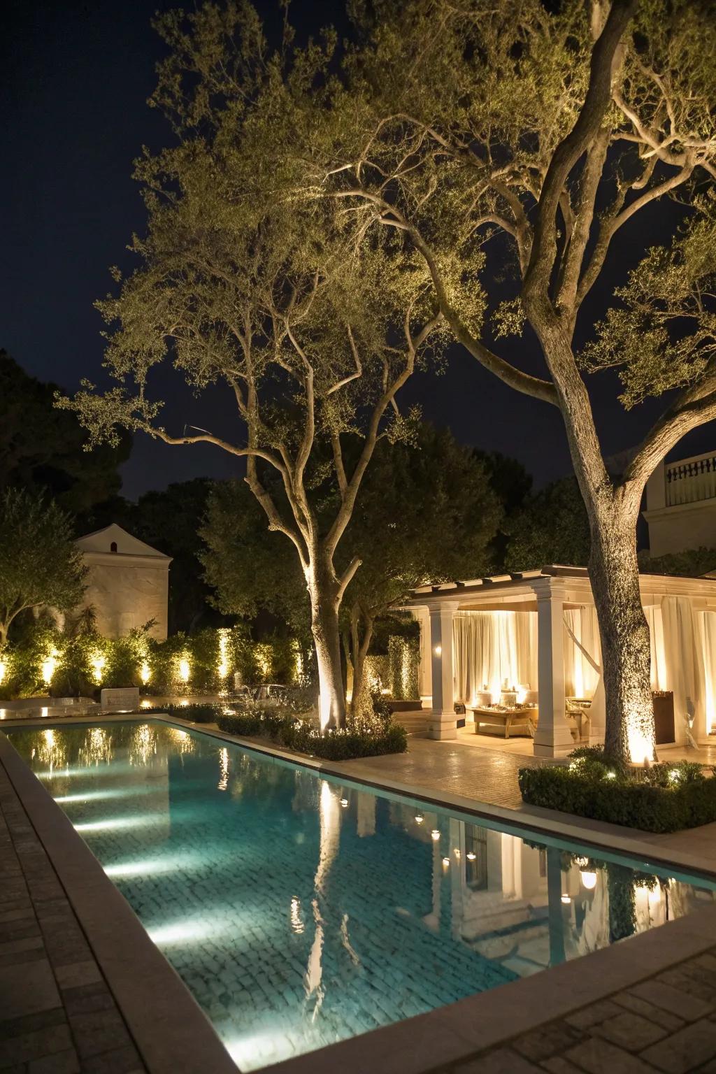 Uplighting adds drama and highlights architectural beauty.