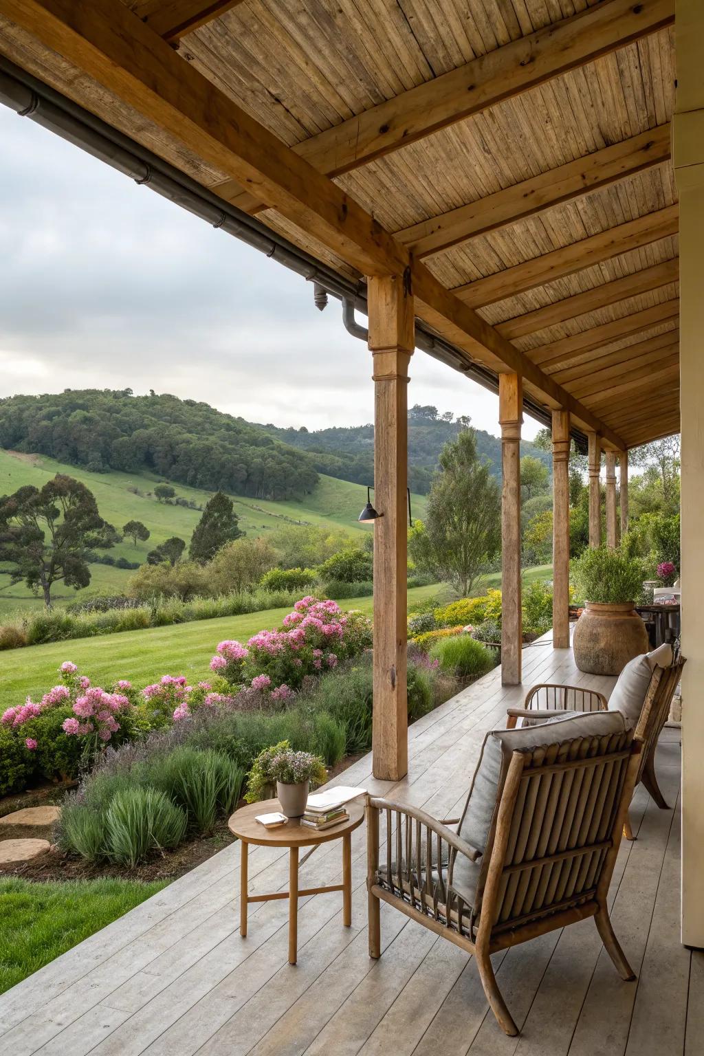 A farmhouse-style veranda that invites you to relax and enjoy.