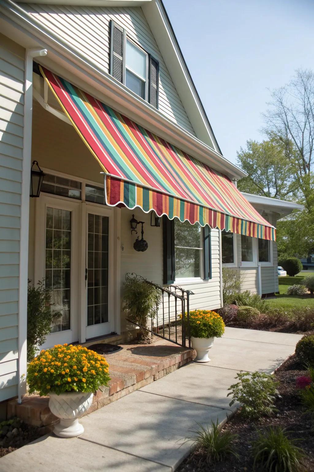 Striped fabric awnings bring vibrant character to your home.