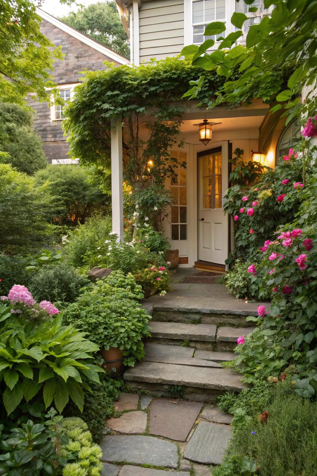 A seamless integration with the garden creates a harmonious outdoor space.