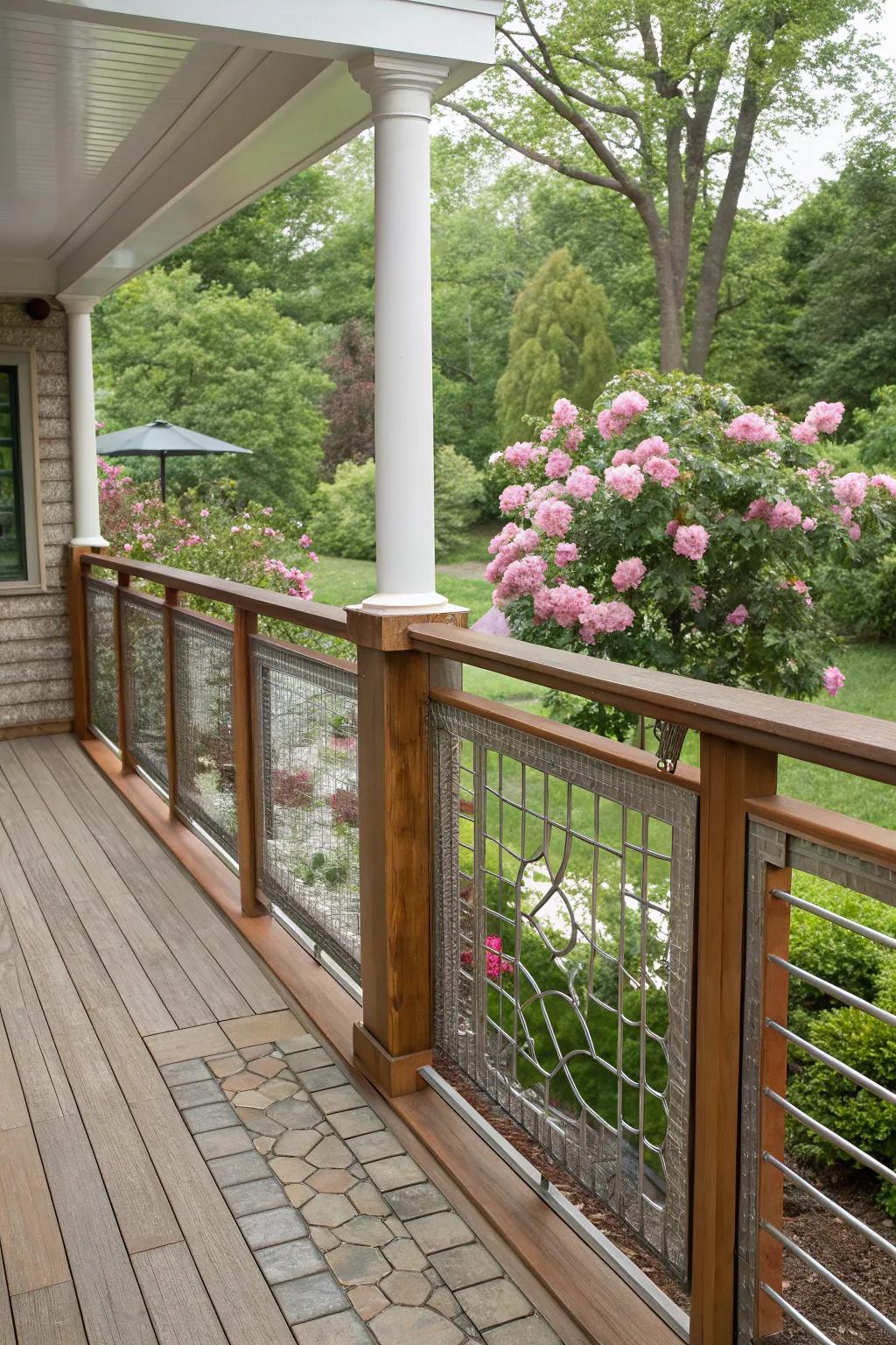 Mixed materials create a unique and eye-catching porch design.