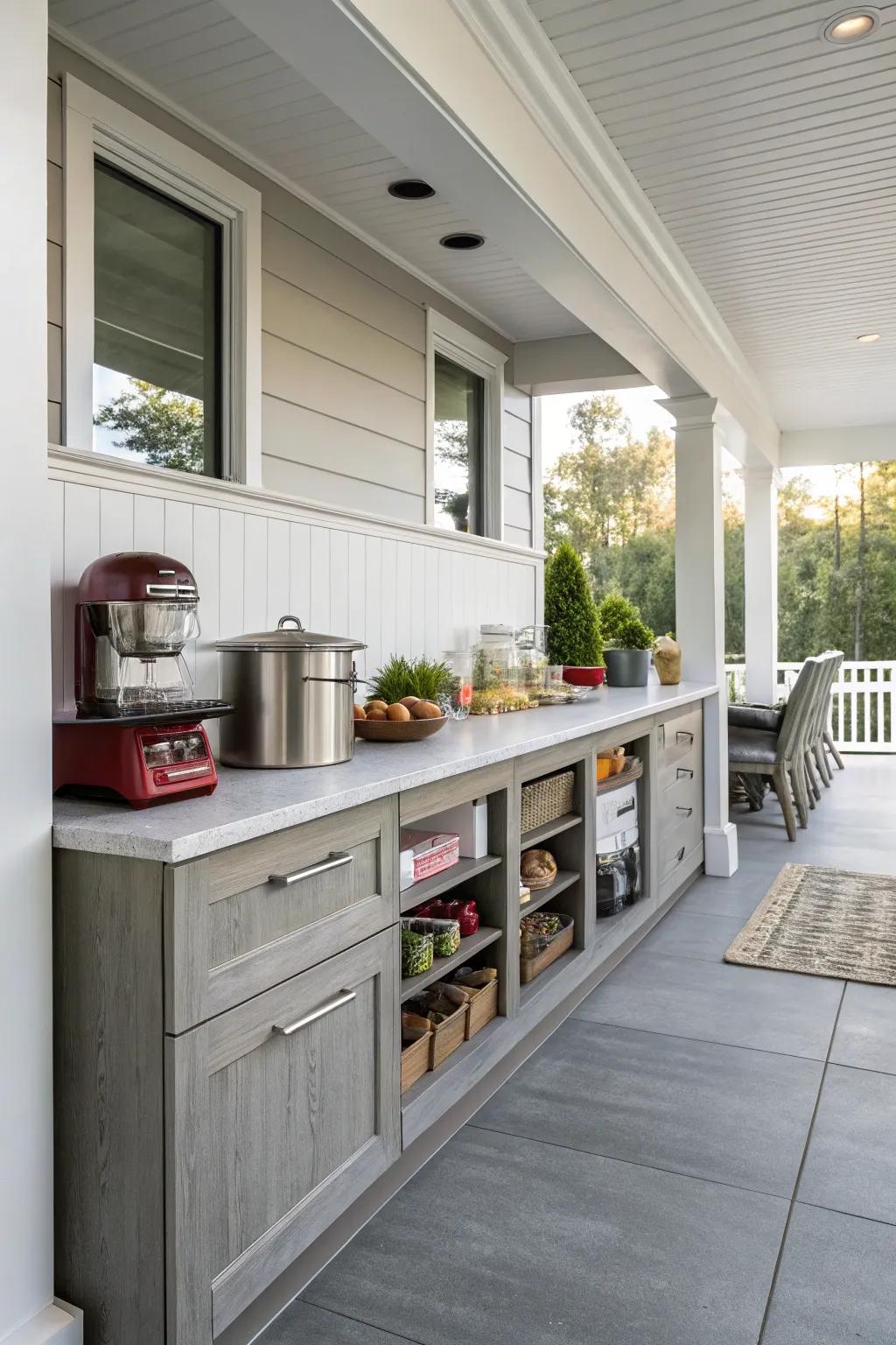 Smart storage solutions keep your outdoor kitchen tidy and efficient.