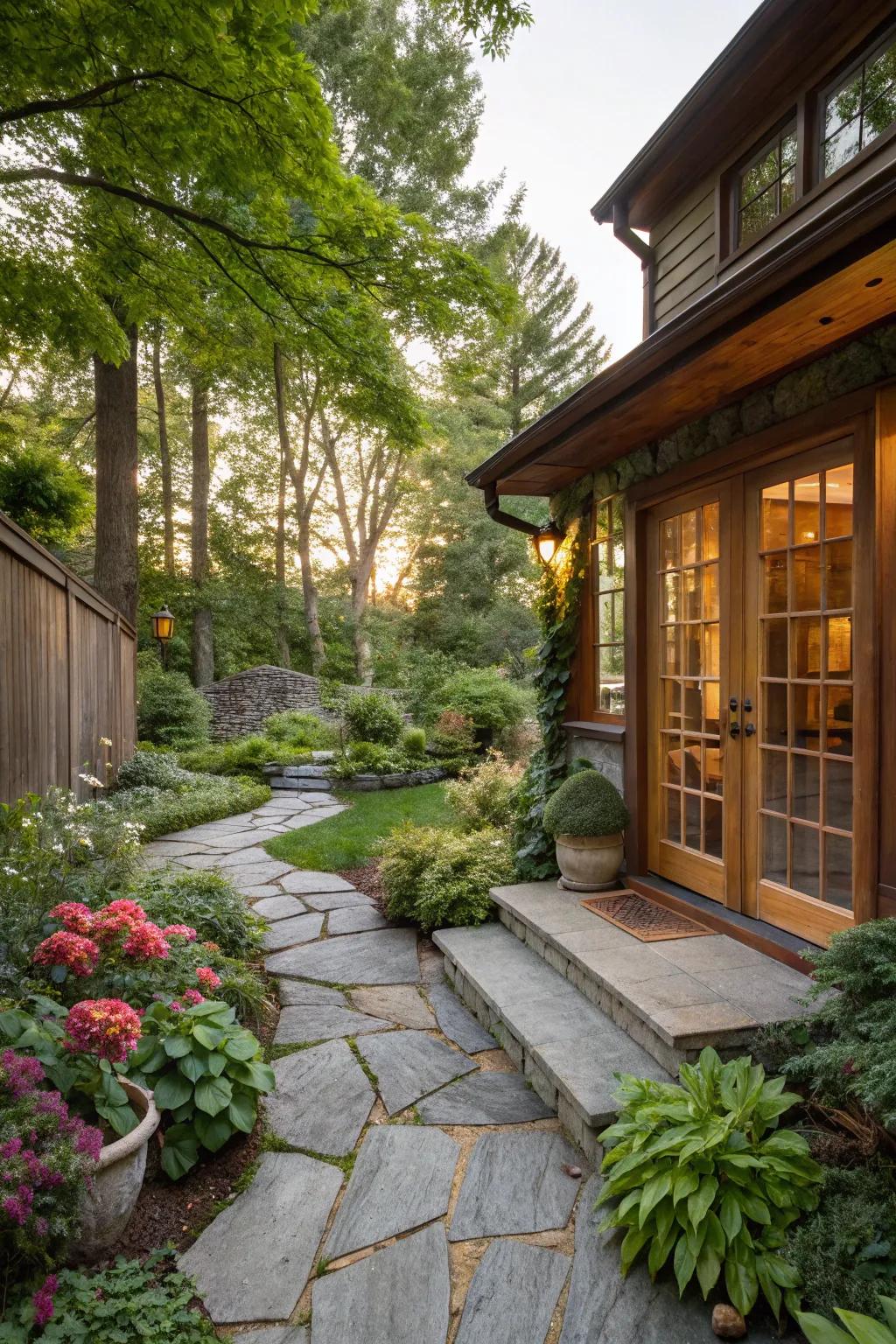 A harmonious blend of materials creates a unique patio aesthetic.