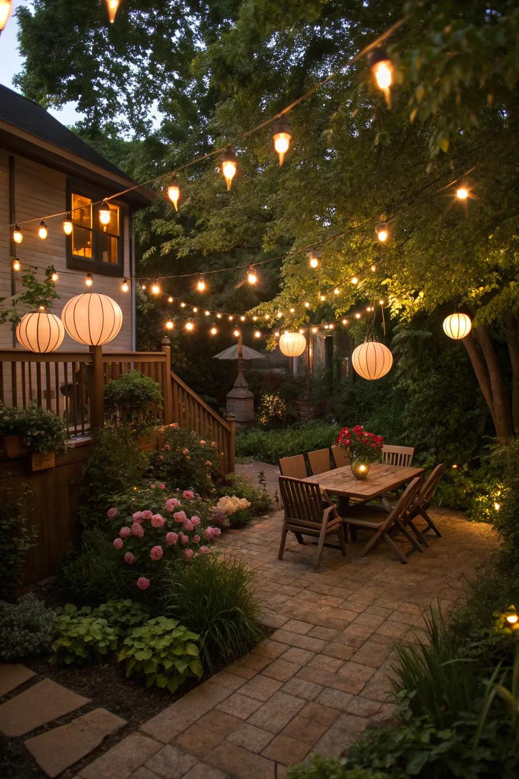 Enhance evening ambiance with outdoor lighting.