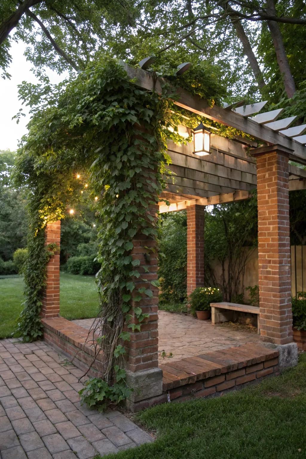 A brick base enhances the elegance of pergolas.