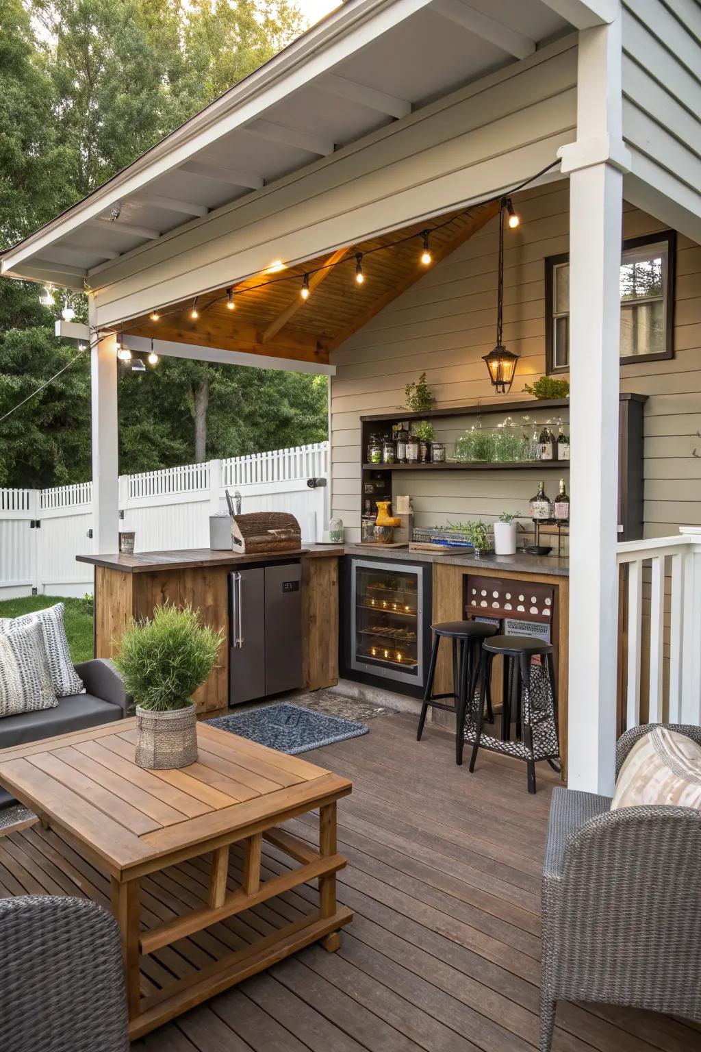 A multi-functional design maximizing utility on a covered porch.