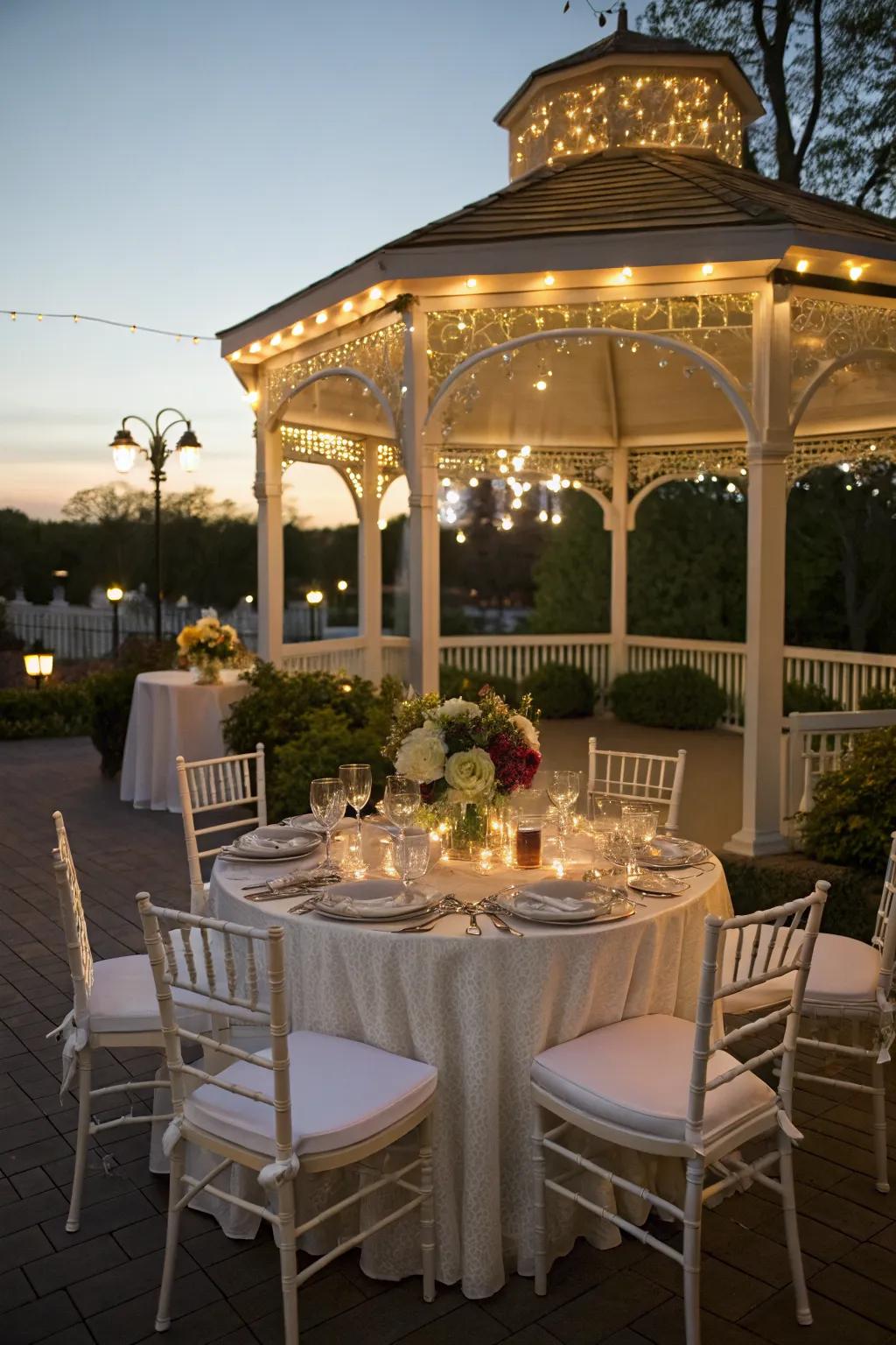 Host elegant dinners in your gazebo dining area.