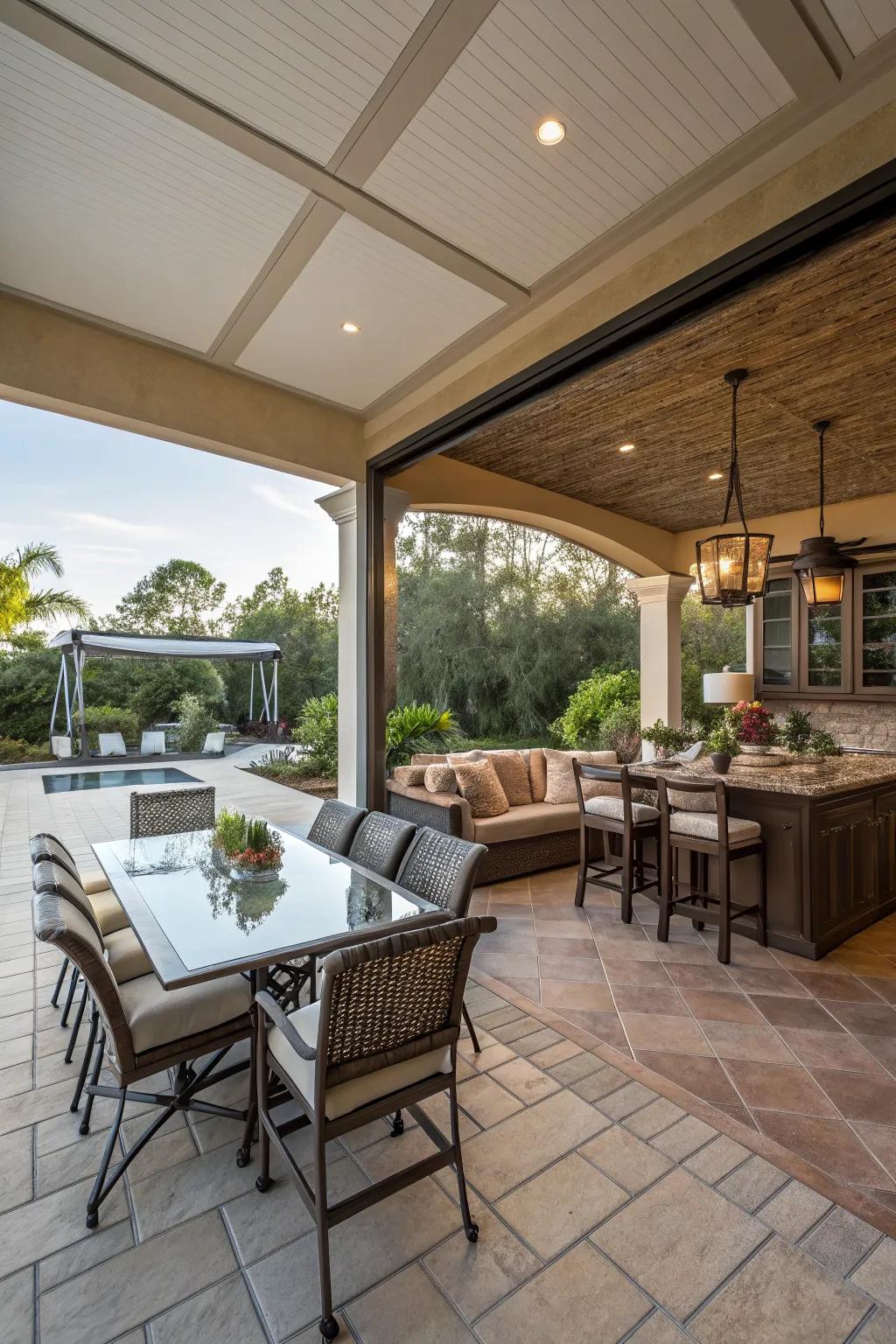 Maximize your patio's potential with multi-purpose areas.