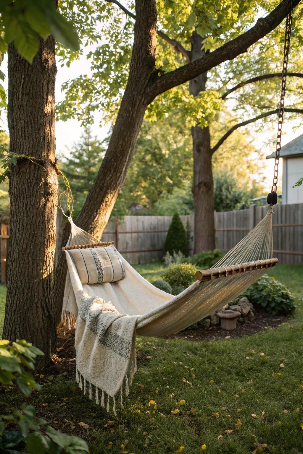 Sway gently in a hammock for a peaceful escape.