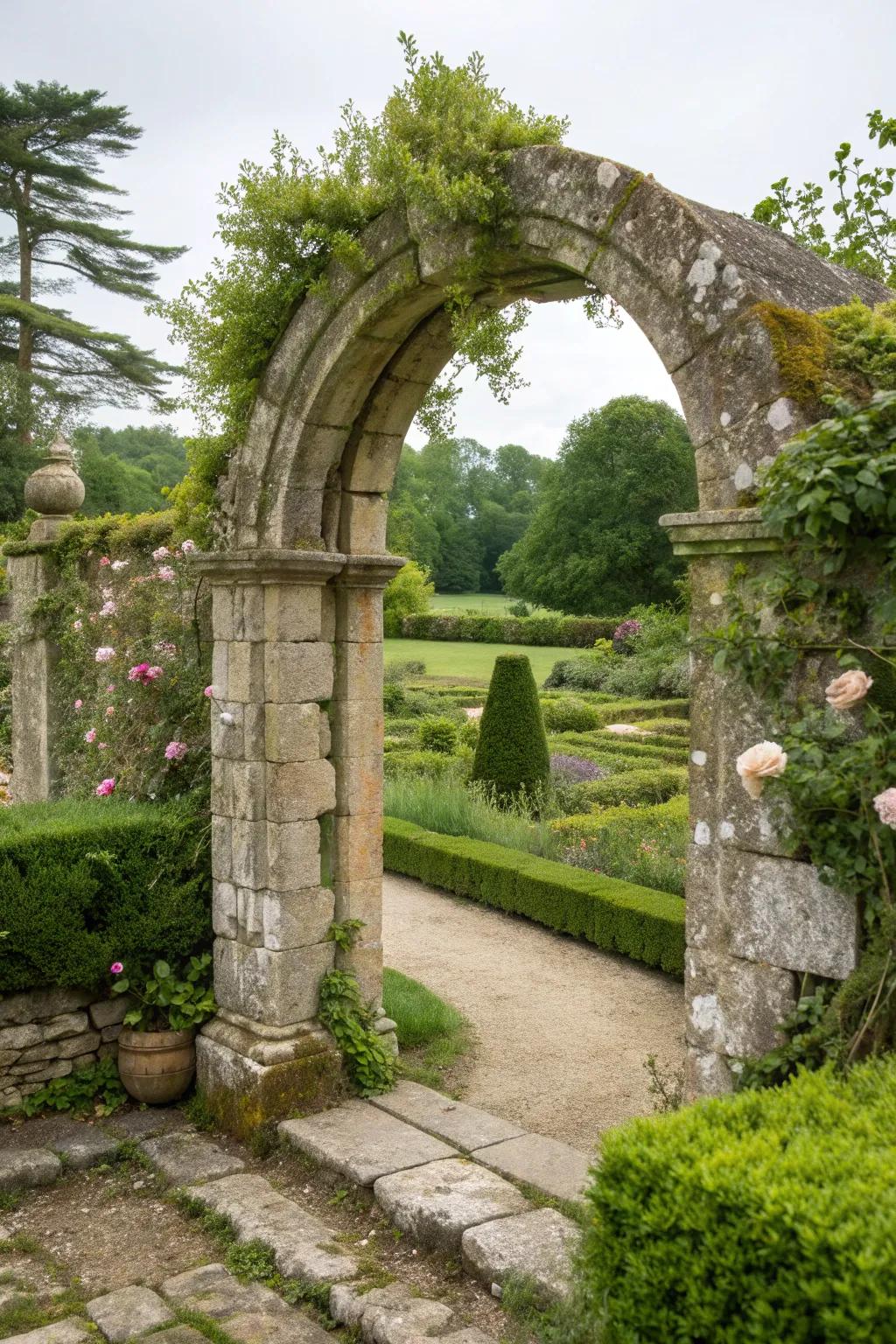 Stone arches add a timeless touch to your garden.