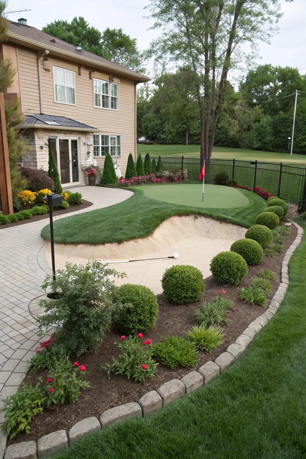 Practice your bunker shots with a realistic sand trap.