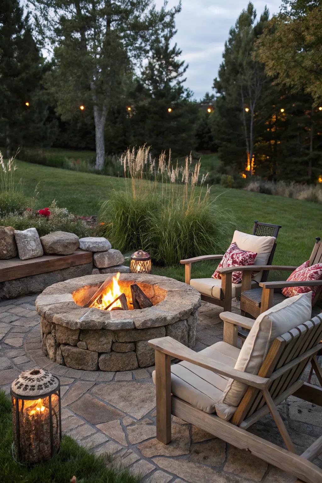 A cozy fire pit ready for gatherings.