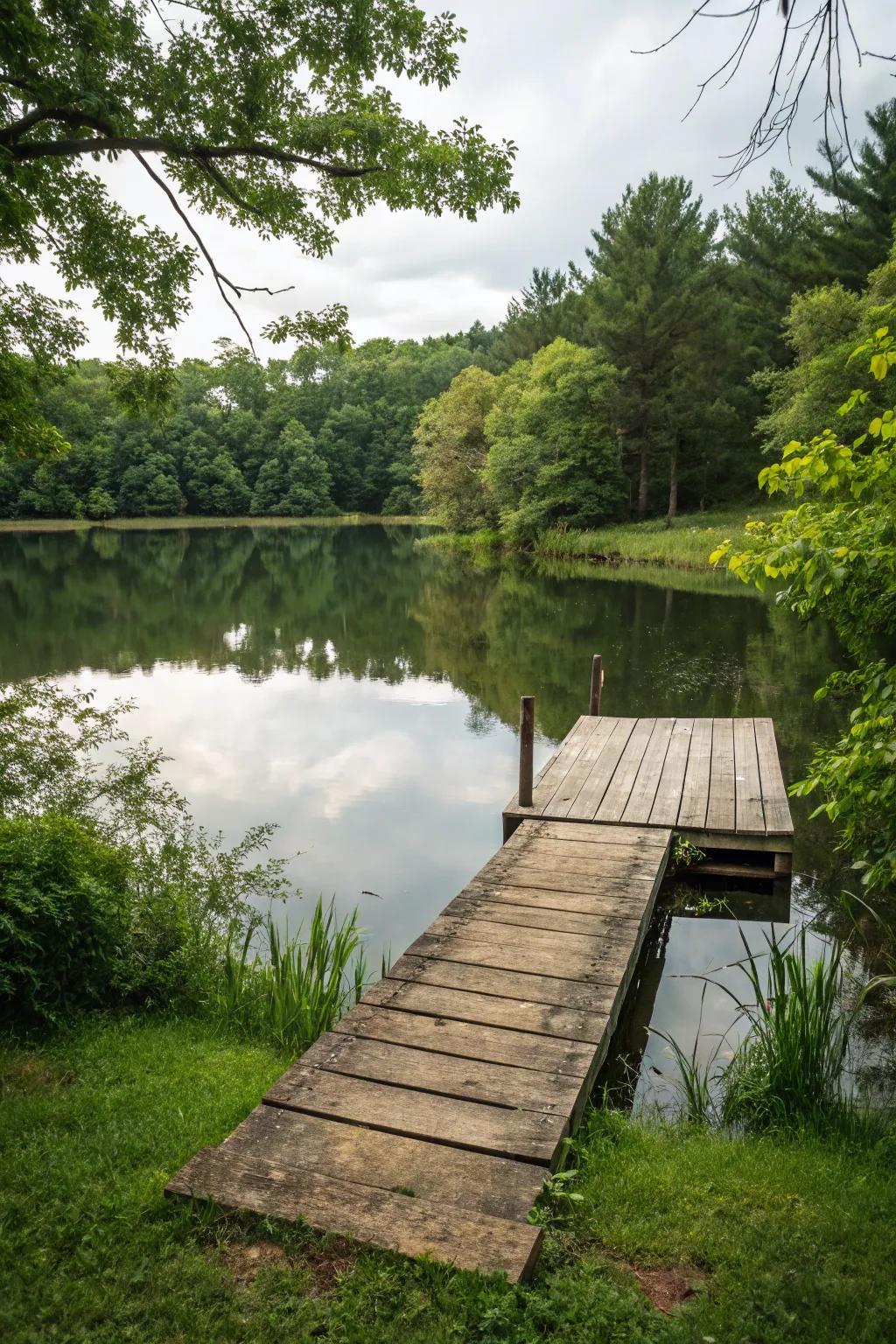 Direct water access with a dock enhances lakefront enjoyment.