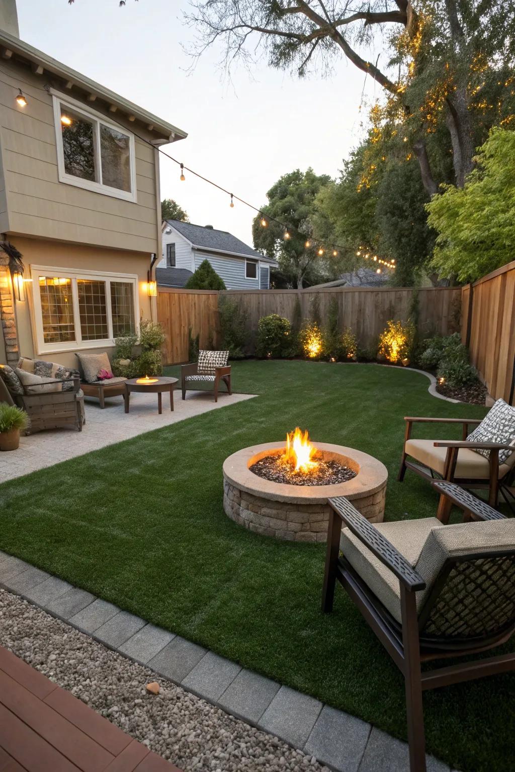A fire pit creates a cozy focal point for gatherings.
