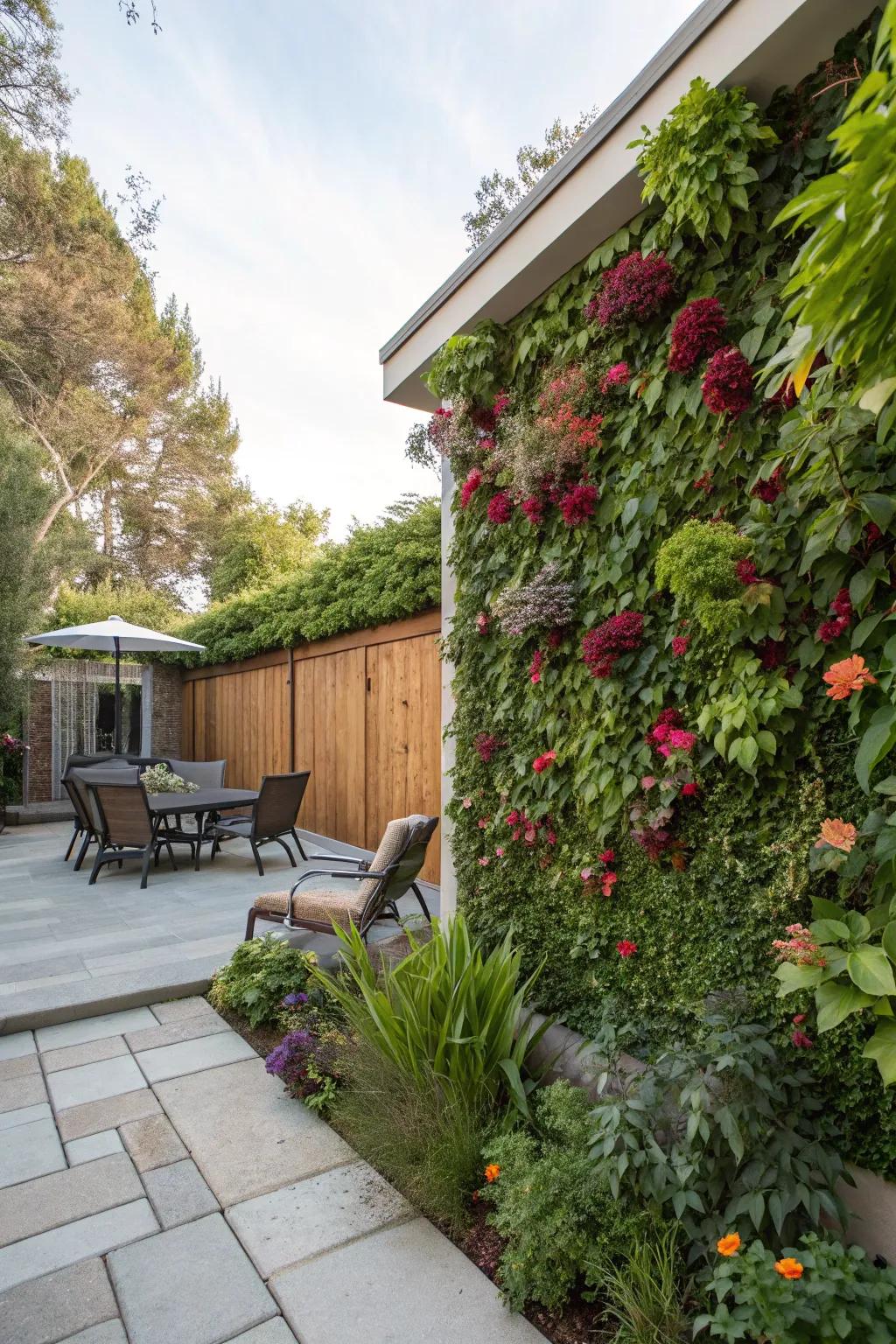 A living wall offers a unique and green approach to backyard privacy.