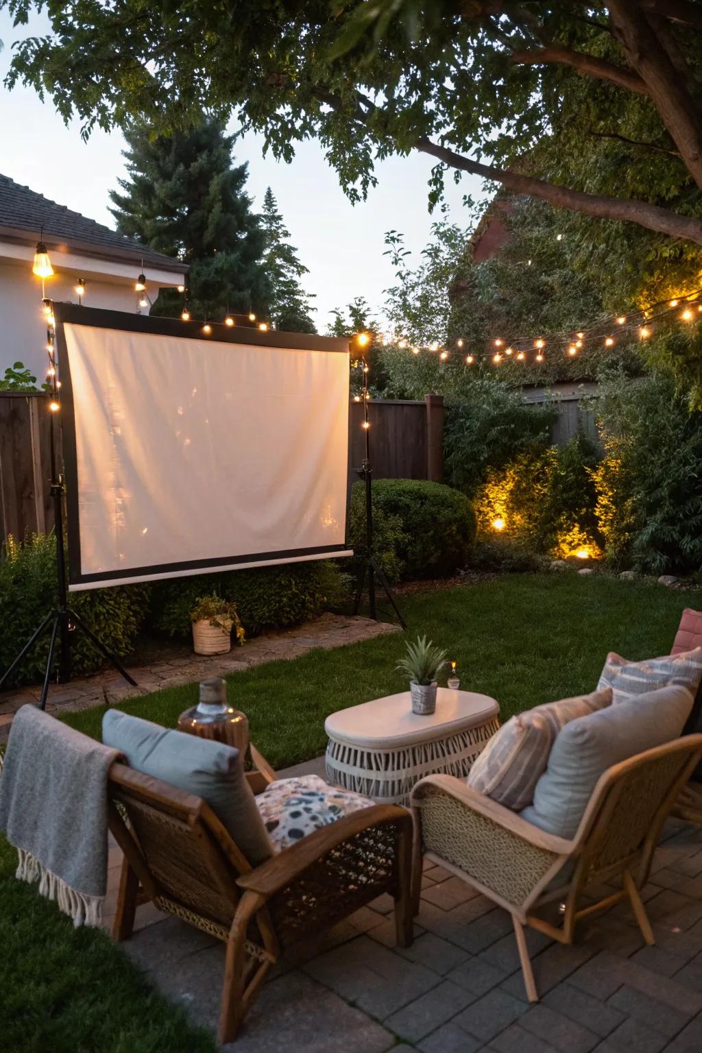 Turn your backyard into a cinema for magical movie nights.