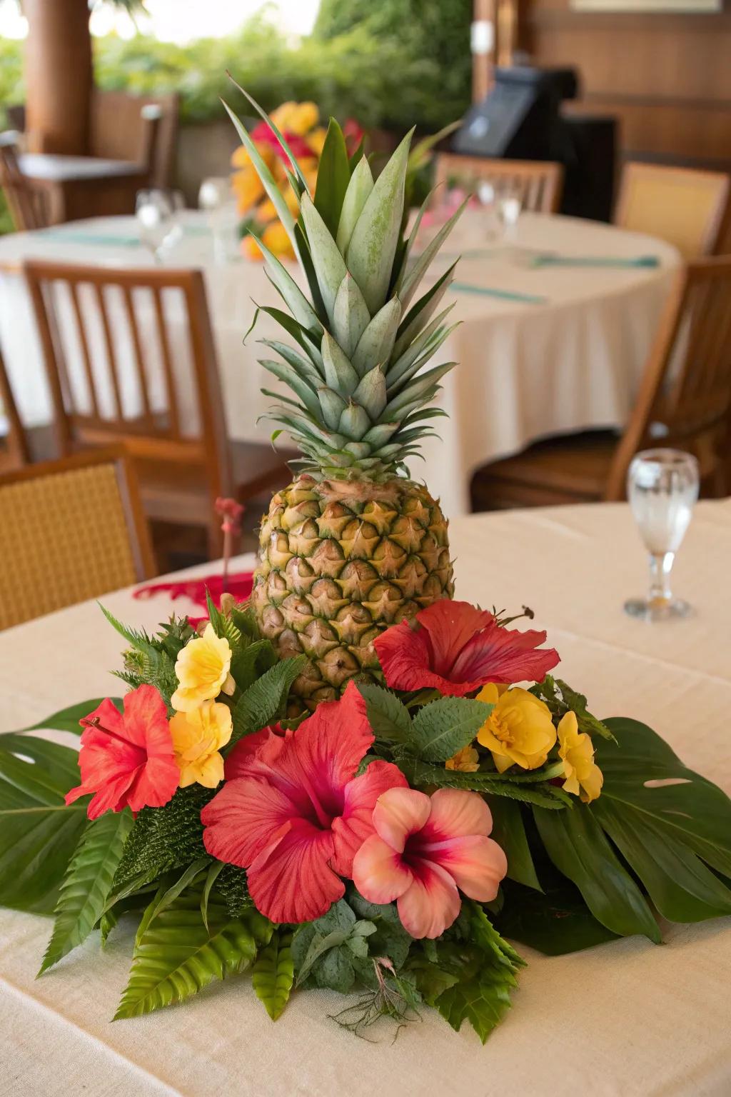 Pineapples make for a stunning and easy centerpiece.