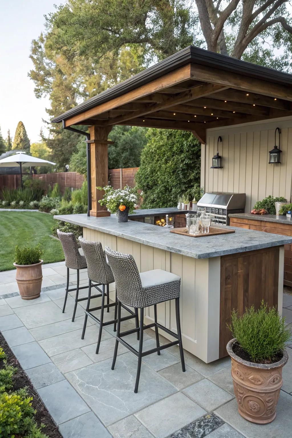 An outdoor bar is a perfect entertaining spot.
