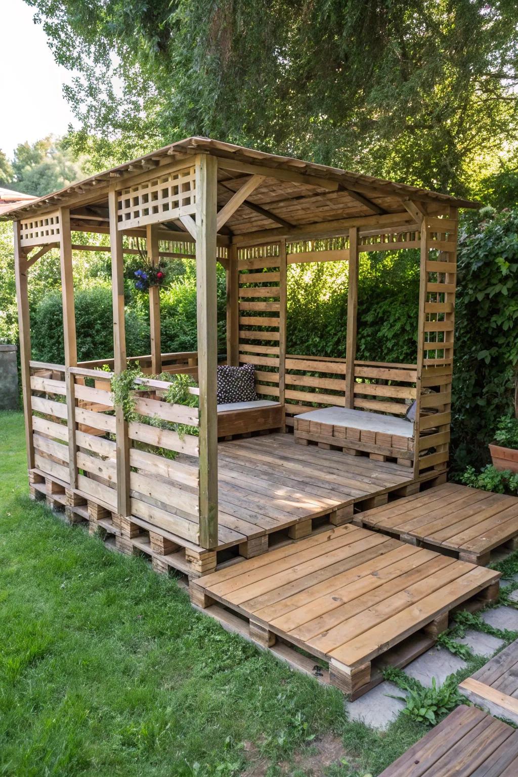 Eco-friendly pallet flooring offers durability and style.