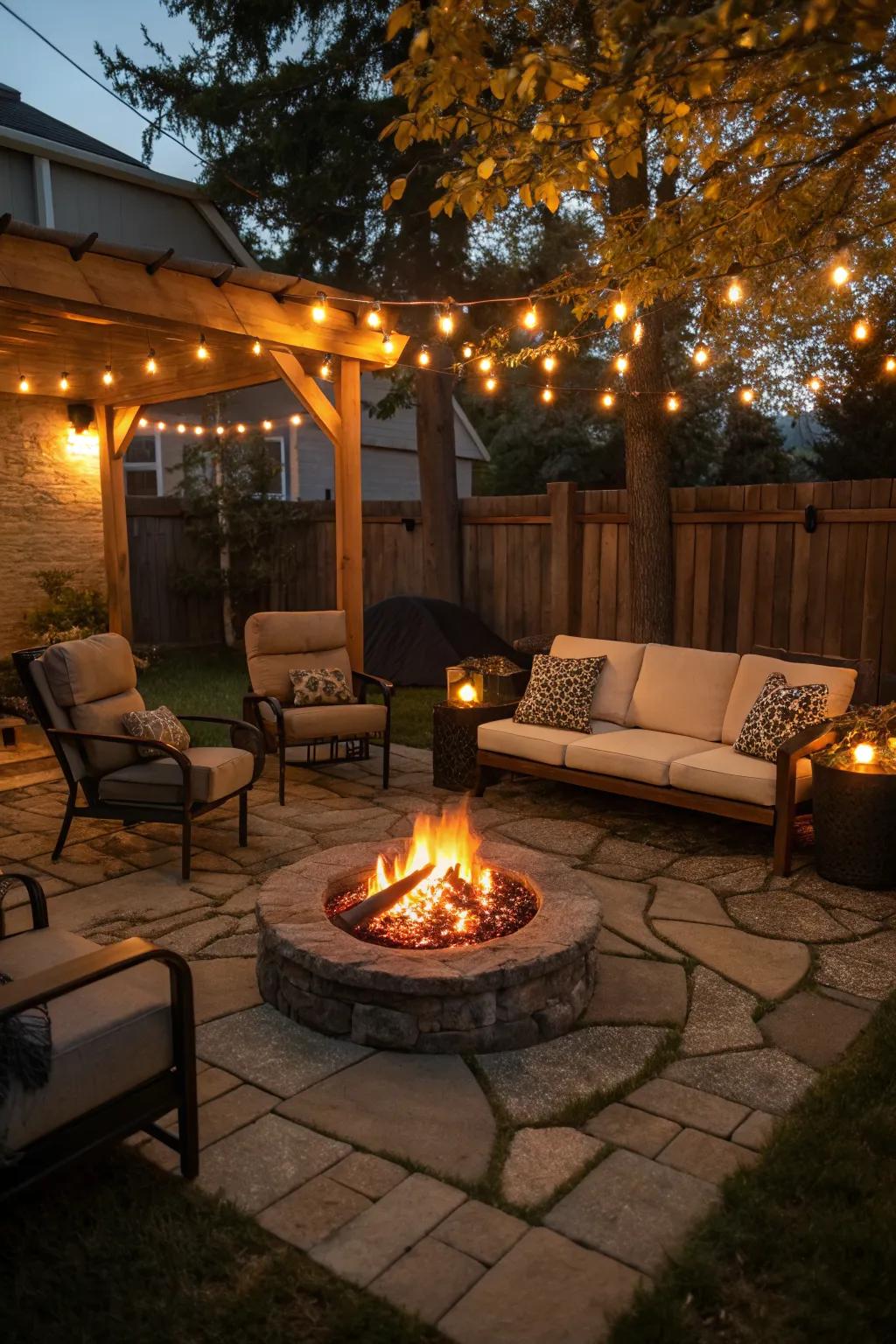 Gather around a cozy fire pit for warmth and ambiance.
