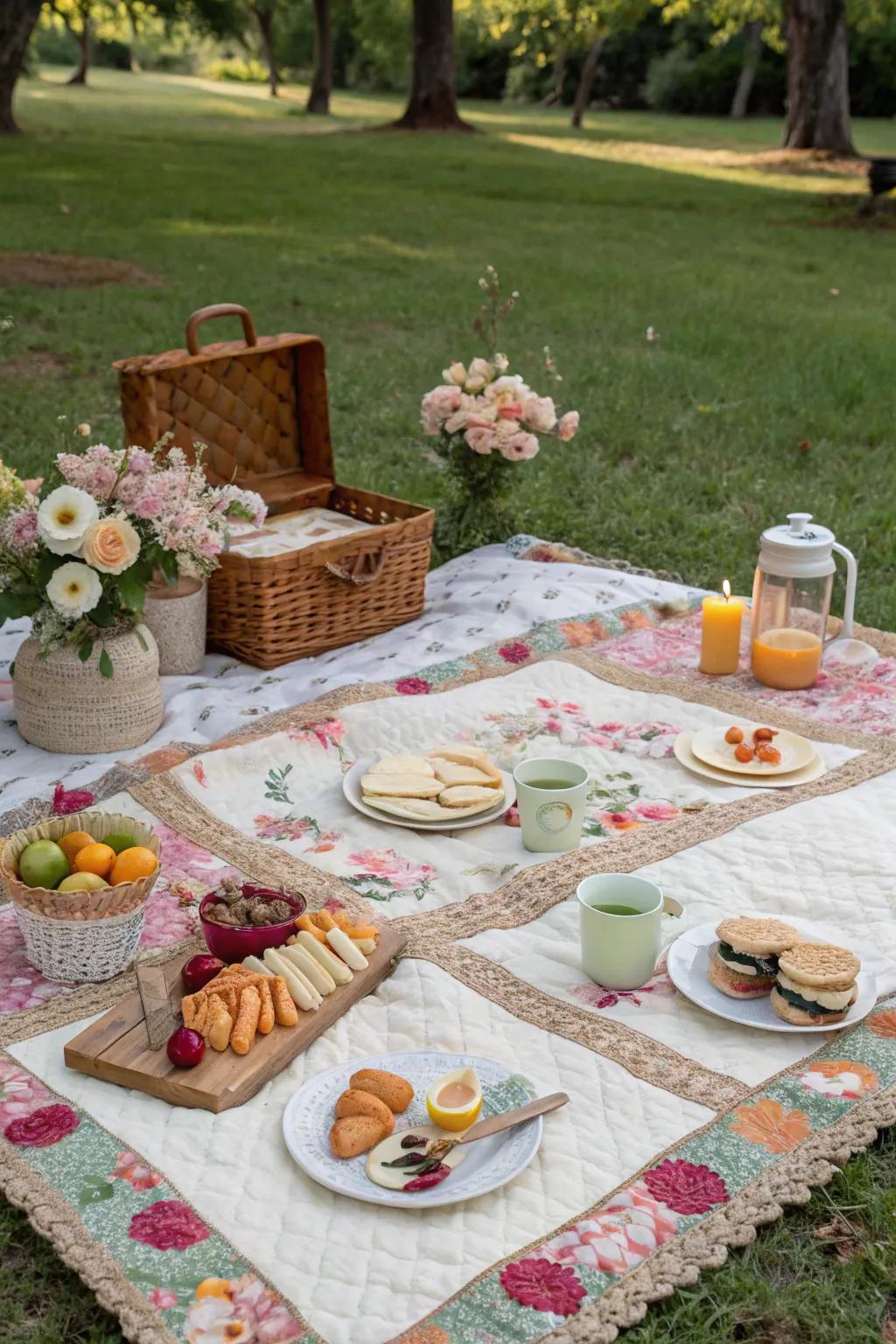 Vintage charm with a cozy quilted picnic spread.