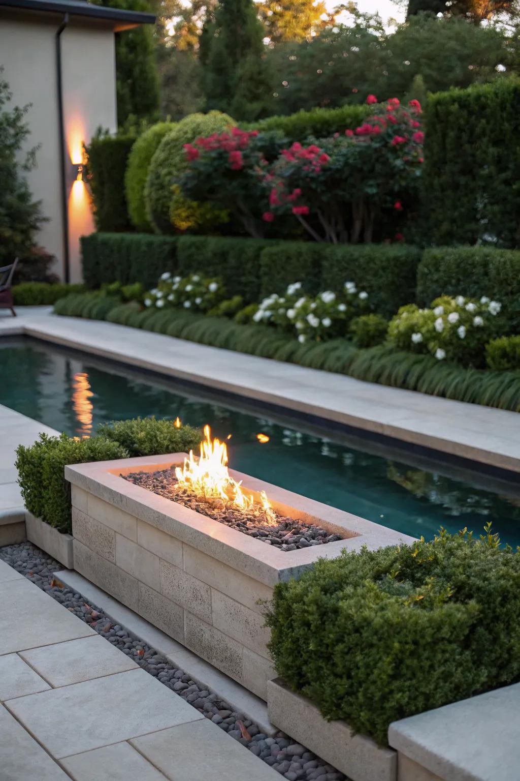 A natural gas fire pit offers eco-friendly convenience.